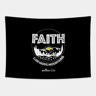 Faith can move mountains, from Matthew 17:20, white text Tapestry