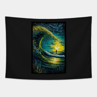 Surfing in the moonlight Tapestry