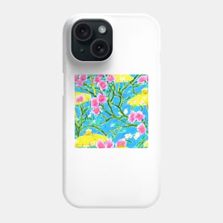 Cherry blossom and yellow umbrellas Phone Case