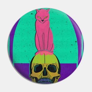 Cat sitting on skull - vibrant Pin