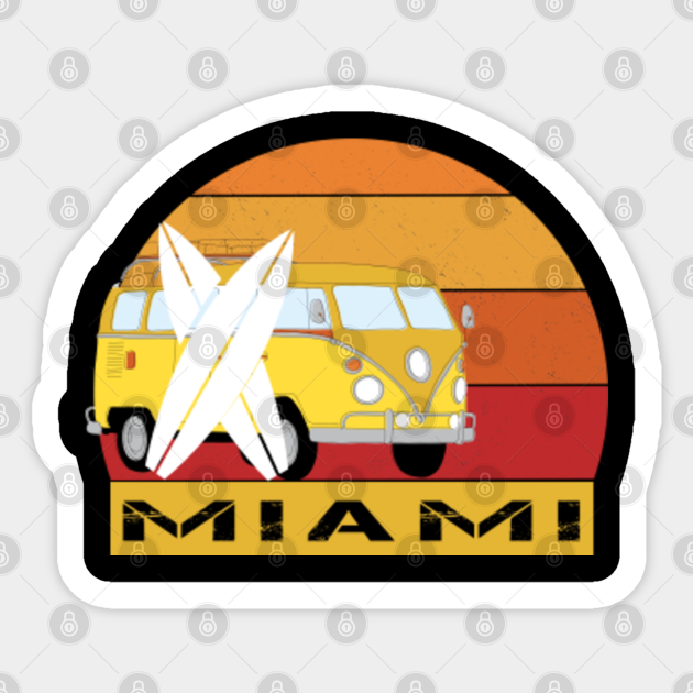 hippie van with surfboard miami surfing van sticker