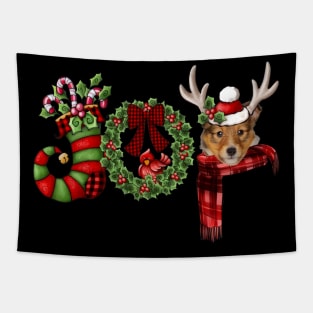 Christmas Joy Dwarf Stocking Reindeer Shetland Sheepdog Tapestry