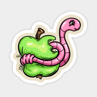 Worm in an Apple Cartoon Character Illustration Magnet