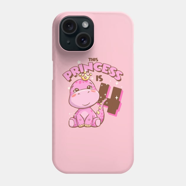 This Princess is 4 Girls 4th Birthday Pink Dinosaur Party Phone Case by Irene Koh Studio