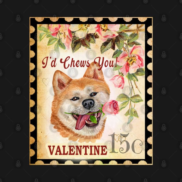 Akita inu Vintage Valentine Funny Dog With Rose by Sniffist Gang