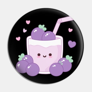 Cute Kawaii Blueberry Smoothie with Hearts | Design for Kawaii Food Lovers Pin