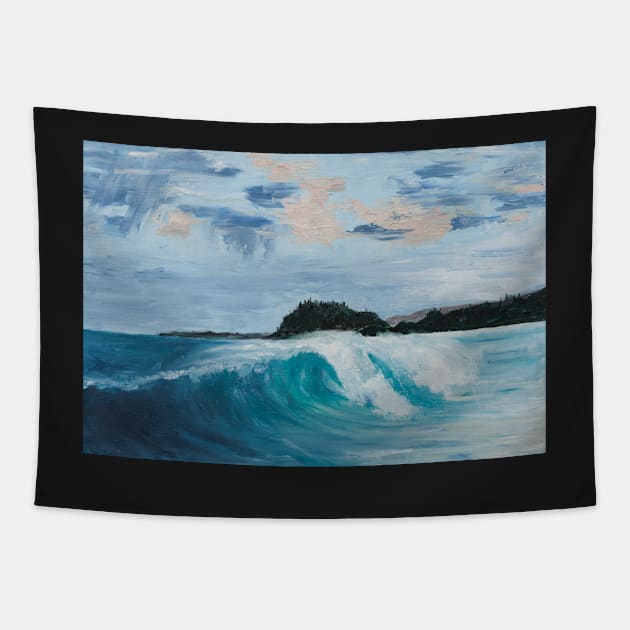 Ocean wave breaking in the shallows Tapestry by melbournedesign