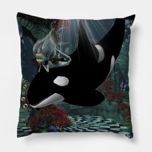 Wonderful orca with little mermaid Pillow