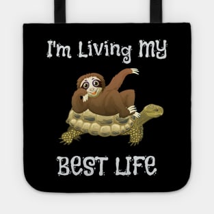 Cute I'm Living My Best Life Sloth & Turtle Animal Tote