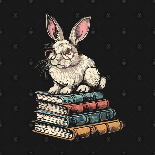 Vintage Rabbit Reading Bunny With Glasses Happy Easter by RetroZin