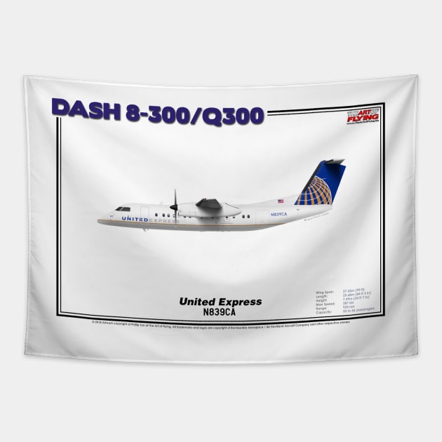 DeHavilland Canada Dash 8-300/Q300 - United Express (Art Print) Tapestry by TheArtofFlying