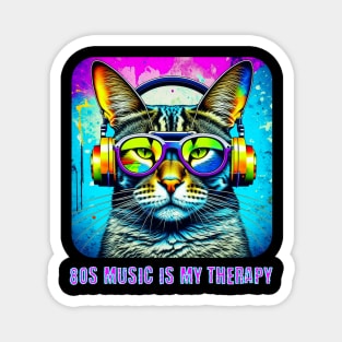 80s Music is my Therapy Neon Cat with Headphones Magnet