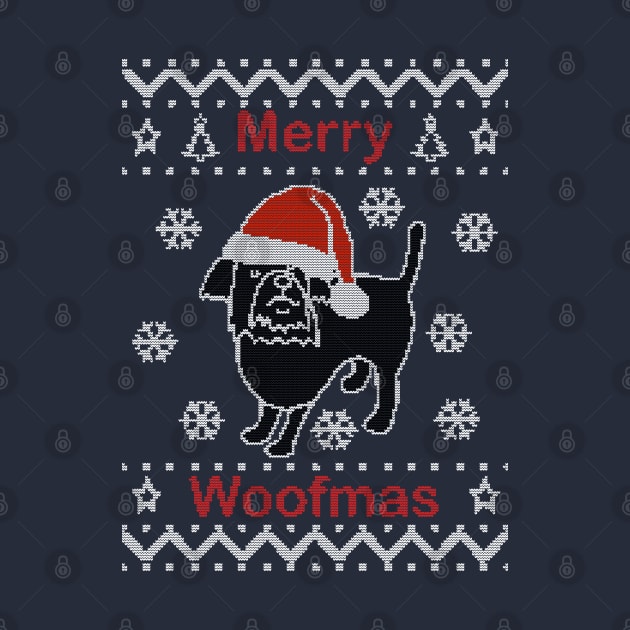 Merry Woofmas says Dog on Ugly Christmas Sweaters by ellenhenryart