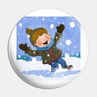 Boy Having Fun In Snow Pin