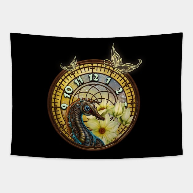 Seahorse with a Steampunk Flair clocks and flowers Tapestry by Nicky2342