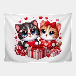 Valentines day kawaii kittens in love Tapestry
