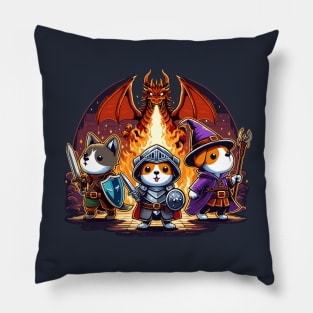 Cute Kawaii Funny RPG Fantasy World Board Game Dog Pet Lover Dragon Knight Archer Wizard Kemono Pillow