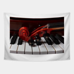 Violin Scroll On Piano Keys Tapestry