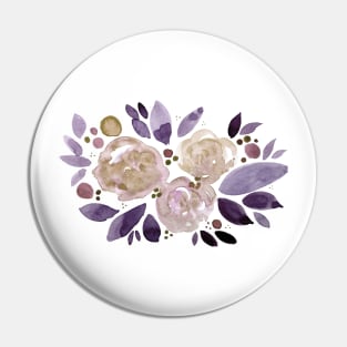 Watercolor flower bouquet - purple and beige Pin