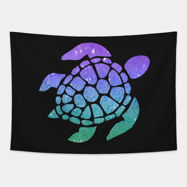 Bright Purple Aqua Ombre Faux Glitter Turtle Tapestry by Felicity-K