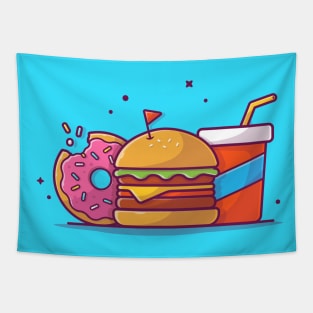 Burger, Soda Drink, And Doughnut Cartoon Tapestry