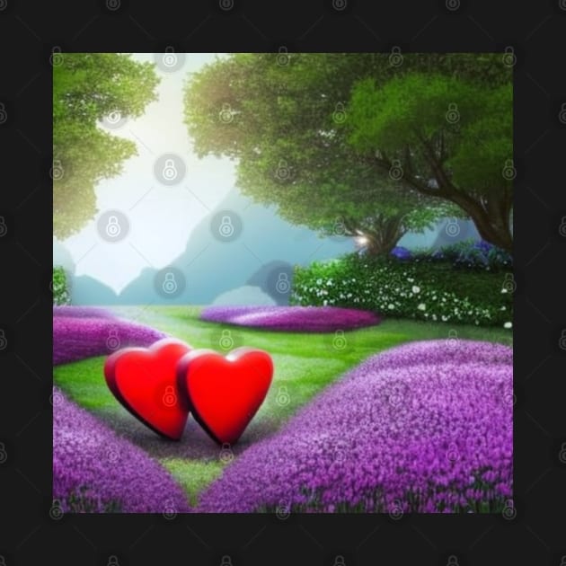 Valentine Wall Art - Hearts in a sunny glade - Unique Valentine Fantasy Garden Landsape - Photo print, canvas, artboard print, Canvas Print and T shirt by DigillusionStudio