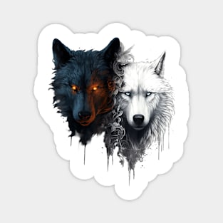 Black Wolf With White Wolf Tees Graphic Wolf Loves Magnet