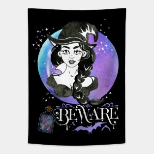 Magic Witch Tarot cards Beware potion witchy hat Witchcraft astrology Halloween Tapestry