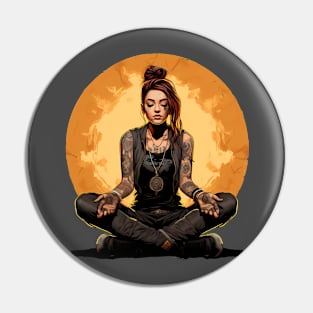 Calm as Hell - Meditating Punk Woman Pin