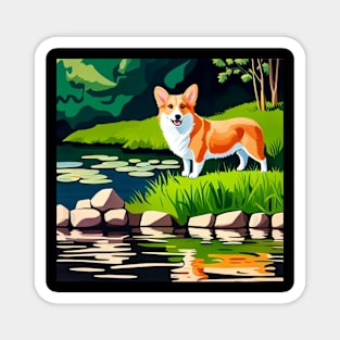 Corgi by the Pond Magnet