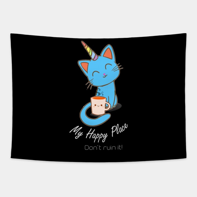 Uni-Kitty My Happy Place Tapestry by TeodoraSWorkshop