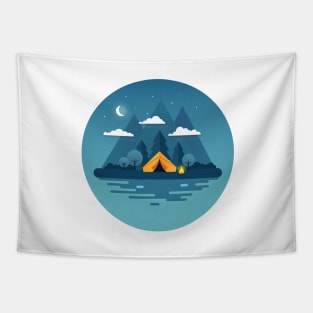 Night landscape flat style illustration Tapestry