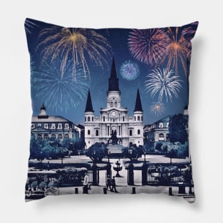 New Orleans Fireworks Iconic Cityscape Pillow