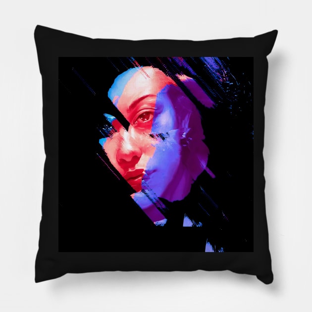 Soul Fragment - Glitch Art Portrait Pillow by raspberry-tea