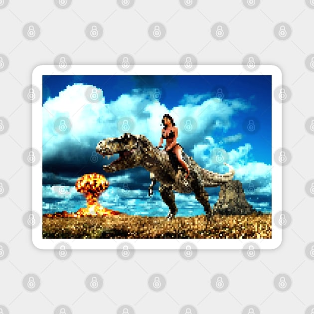 8 Bit Dinosaur Rider Magnet by silentrob668