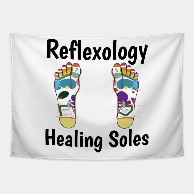 Reflexology Healing Soles (black text) (foot map) Tapestry by Balanceandharmonyforreflexologists