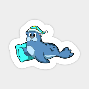 Seal with Pillow and Sleeping cap Magnet