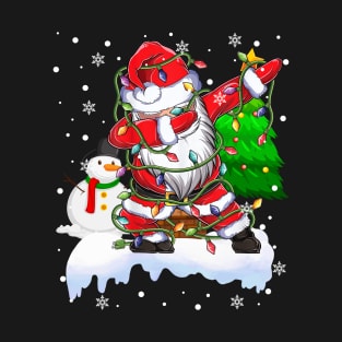 Dab Dance Santa Funny Christmas Lights Dabbing Santa Snowman Xmas T-Shirt