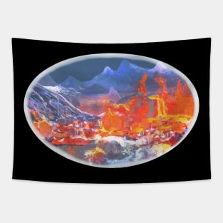 Iceland Volcano Batik Style Painting Tapestry