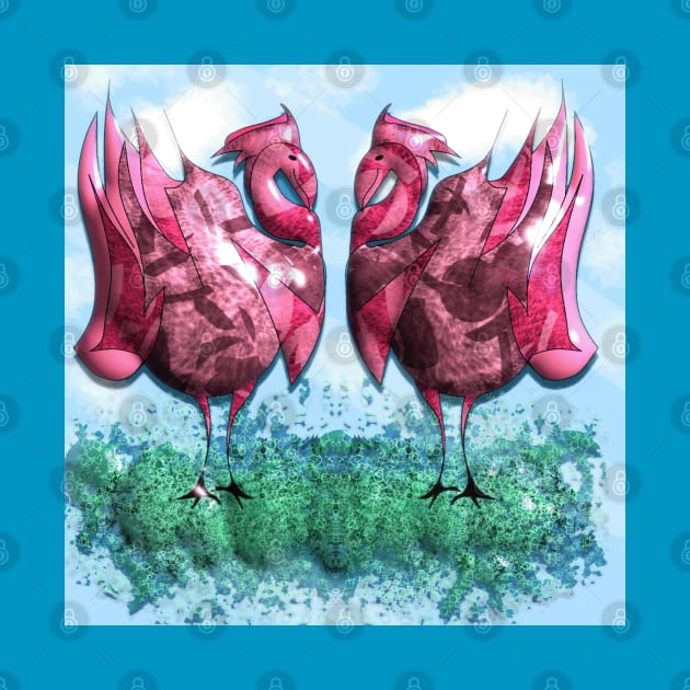 Mirroring, pink birds by Nourelyakine_art