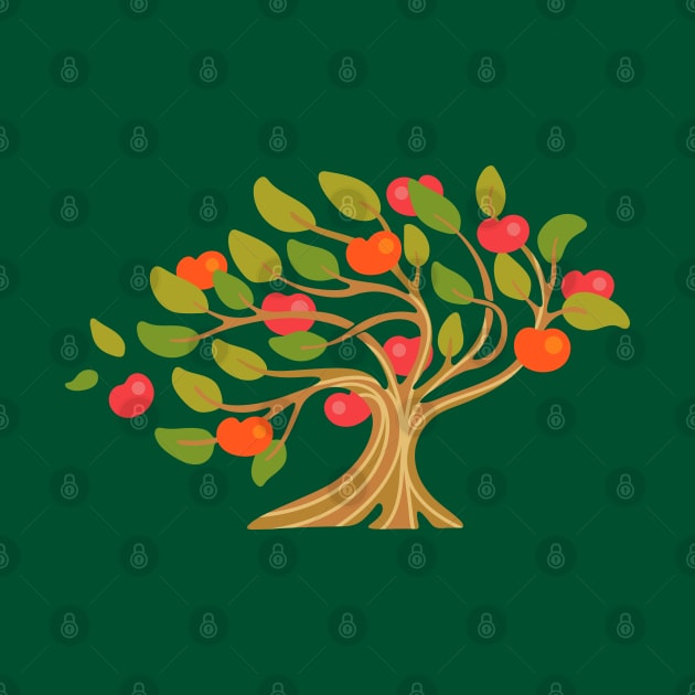 A WINDY DAY IN THE APPLE ORCHARD Ripe Fruit Tree in Bright Warm Autumn Green Red Orange Brown Beige - UnBlink Studio by Jackie Tahara by UnBlink Studio by Jackie Tahara