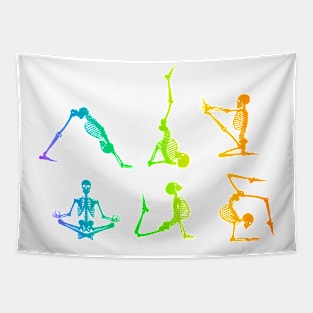 Funny Skeleton Yoga Poses Rainbow Skeleton Fitness Tapestry