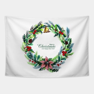 Merry Christmas Floral Ring Tapestry