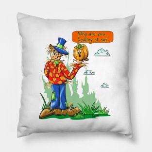 Halloween Scarecrow holding pumpkin Fall Autumn Halloween and Thanksgiving Gift Pillow