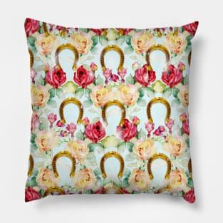 Pattern. Roses, Stars and Gold Horseshoes Pillow