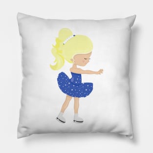 Figure Skating, Ice Skating Girl, Blonde Hair Pillow