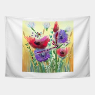 Poppy Meadow Purple Dandelions Tapestry