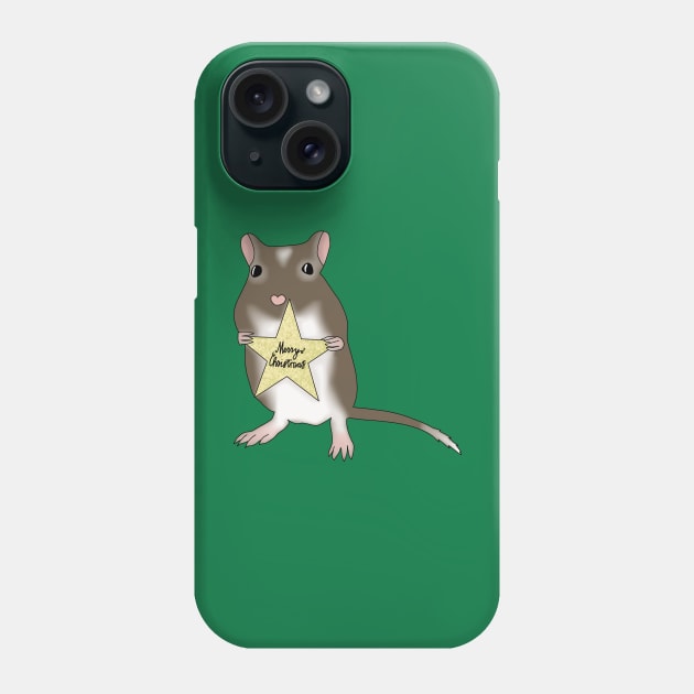 Cute brown gerbil says merry Christmas Phone Case by Becky-Marie