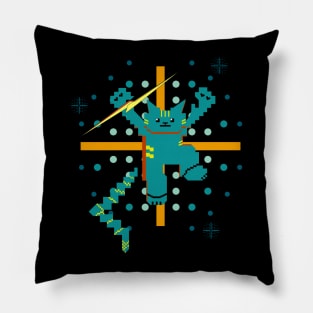 Cat Lightning Retro Gaming Teal Furr Pillow