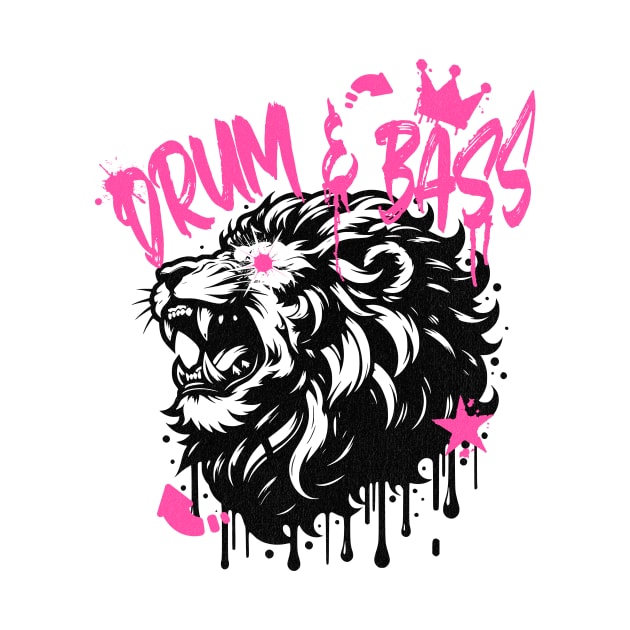 DRUM AND BASS  - Stenciled Lion (black/pink) by DISCOTHREADZ 